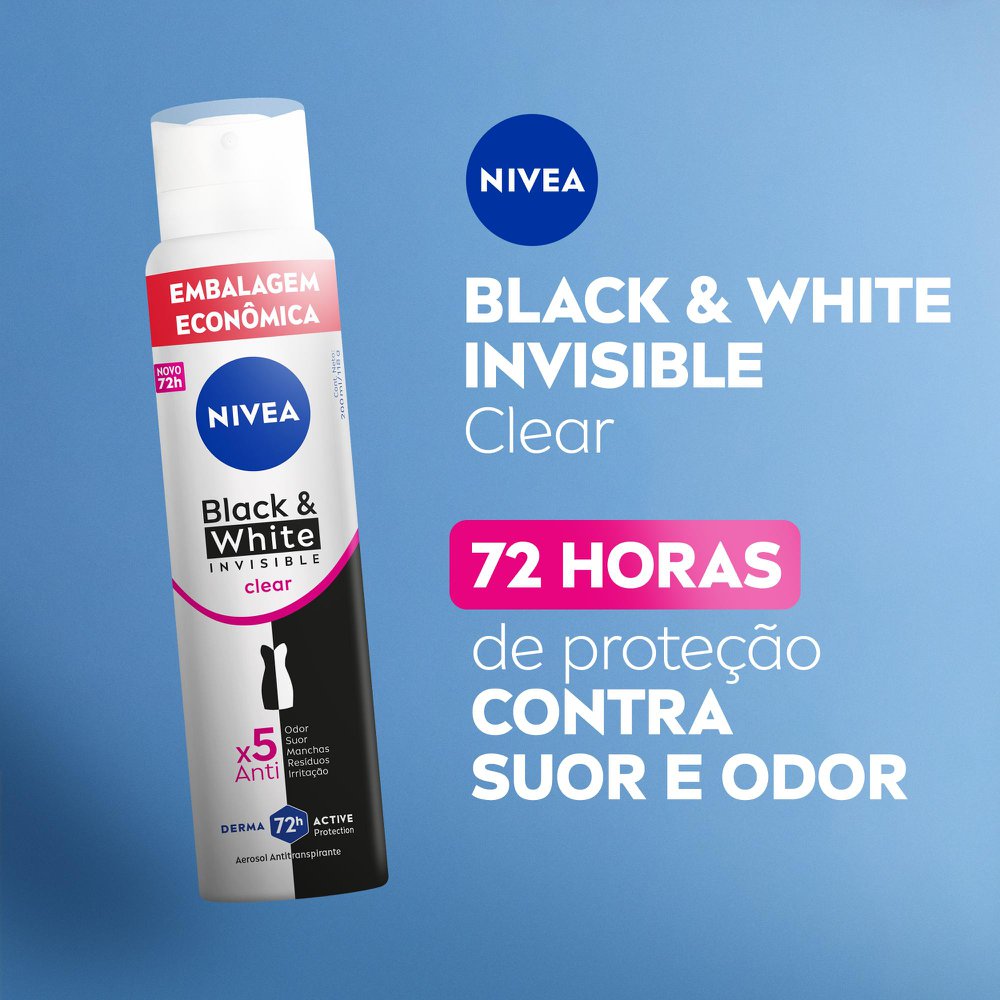 NIVEA Desodorante Antitranspirante Aerossol Invisible Black & White Clear - 200ml - Imagem 2