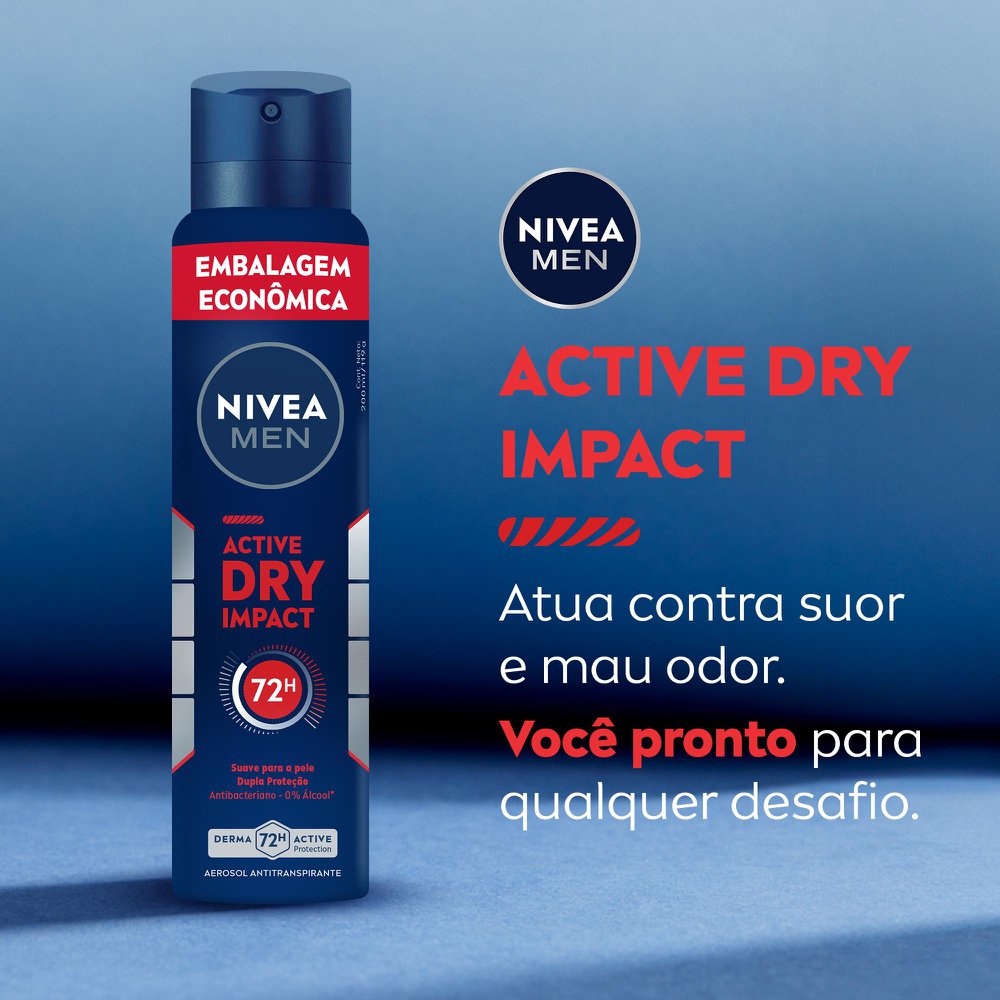 NIVEA MEN Desodorante Antitranspirante Aerossol Dry Impact 200ml - Imagem 2