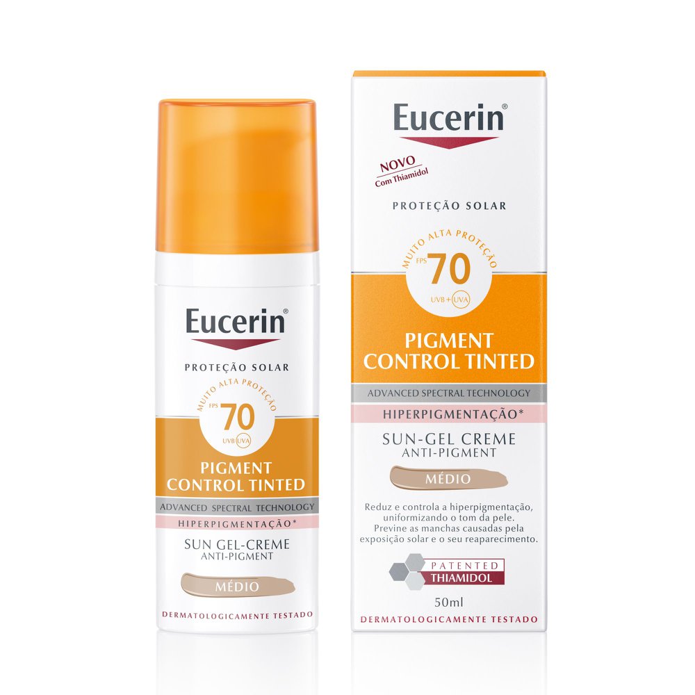 EUCERIN Protetor Solar Facial Antimanchas Cor Média FPS 70 50ml, Pigment Control, Proteção UVA, UVB e Luz Visível, Thiamidol - Imagem 2