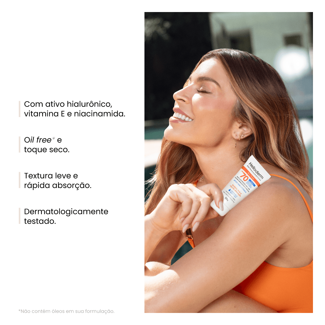 Protetor Solar Facial 3 em 1 Ativo Hialurônico FPS 70 Helioderm - 50g - Imagem 2