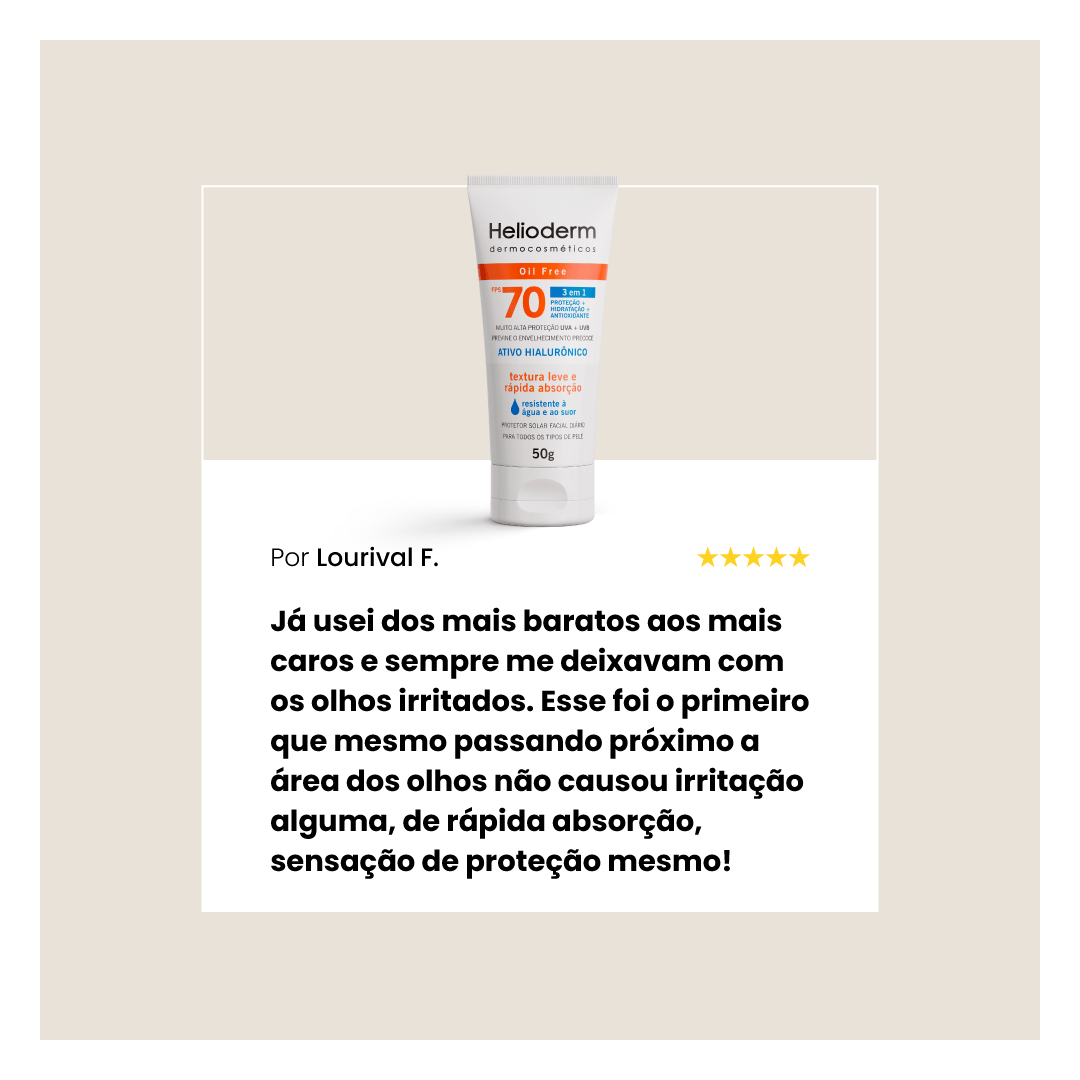 Protetor Solar Facial 3 em 1 Ativo Hialurônico FPS 70 Helioderm - 50g - Imagem 5