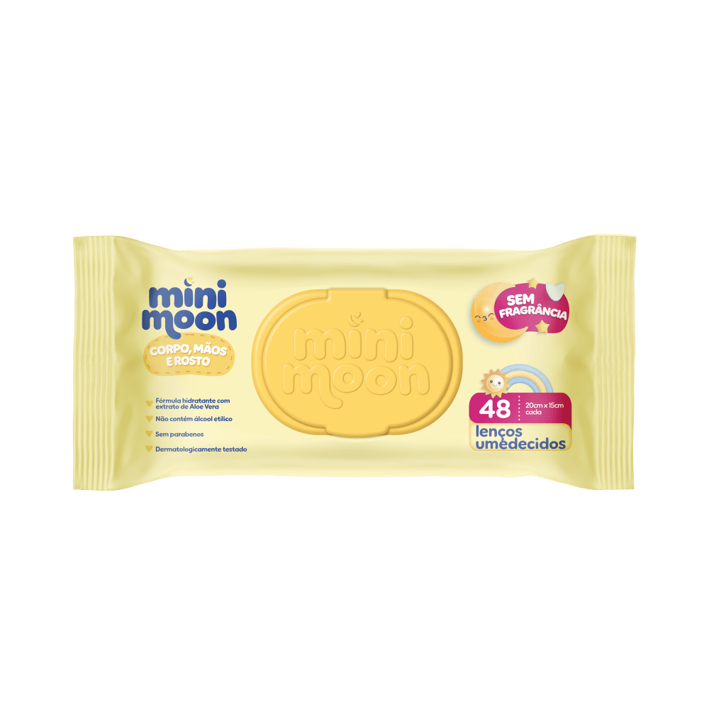 Lenço Umedecido Mini Moon sem Fragrância 48 Unidades