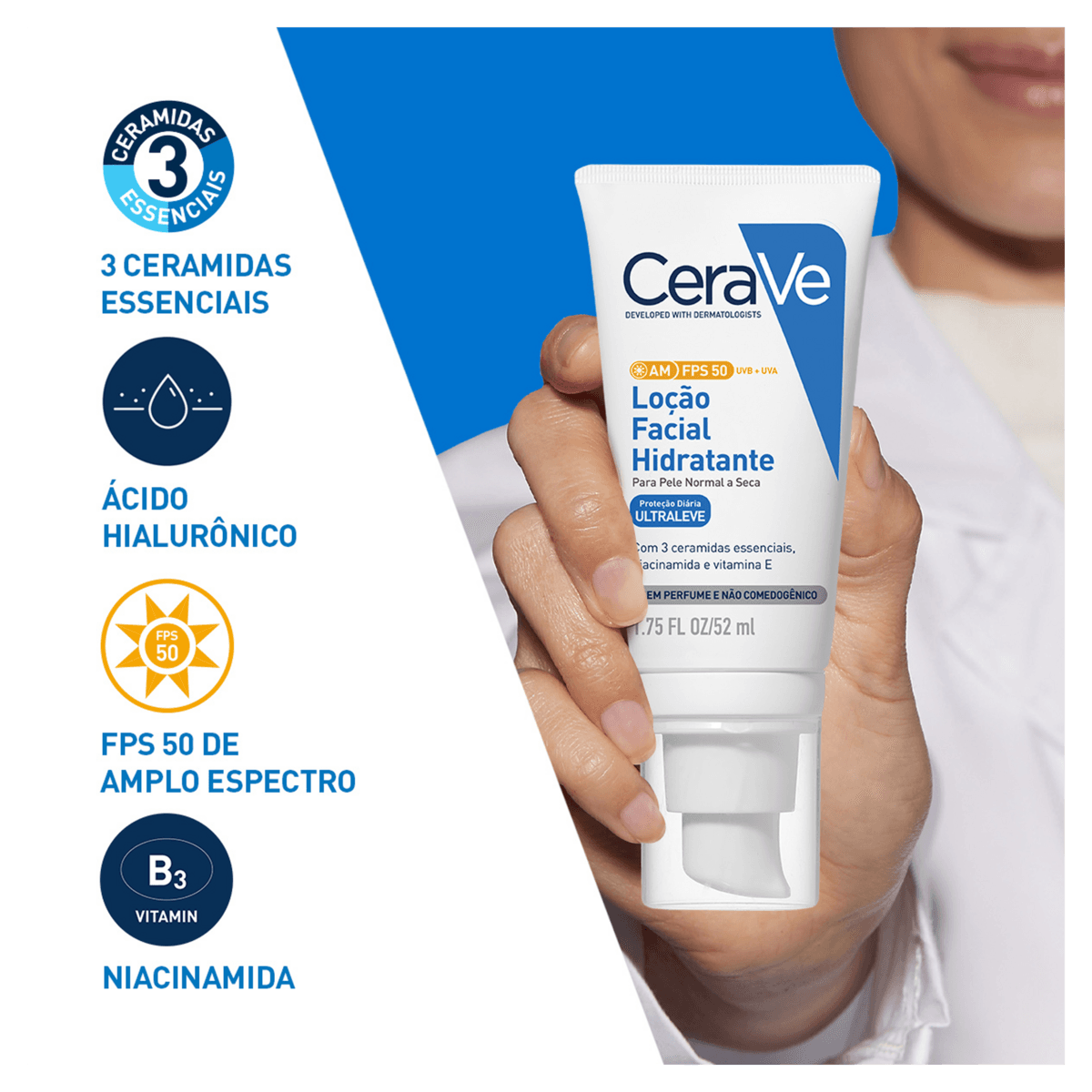 Hidratante Loção Facial FPS 50 sem Perfume Cerave AM - 52ml - Imagem 7