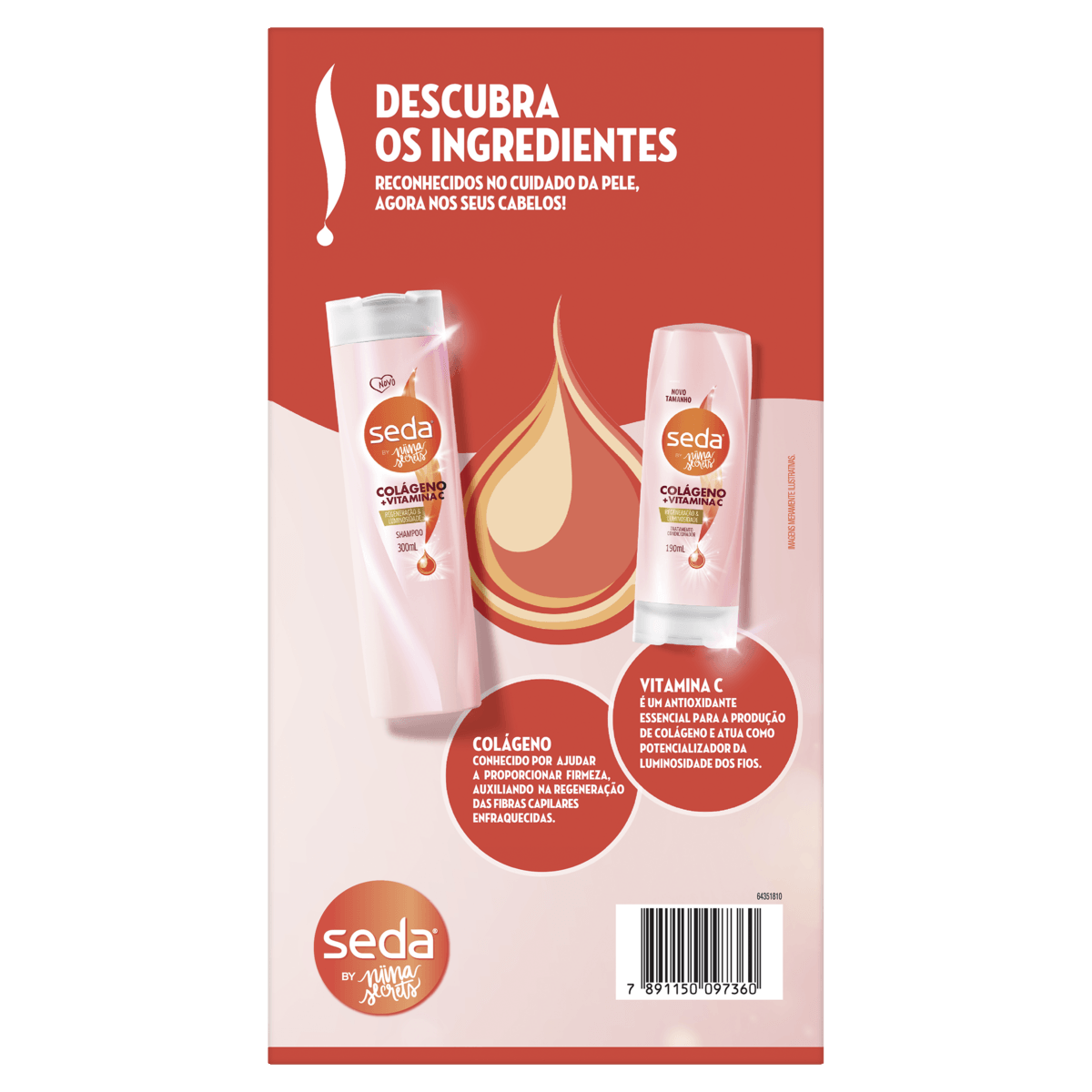 Kit Shampoo 300ml + Condicionador 190ml Seda by Niina Secrets Colágeno + Vitamina C - Imagem 2