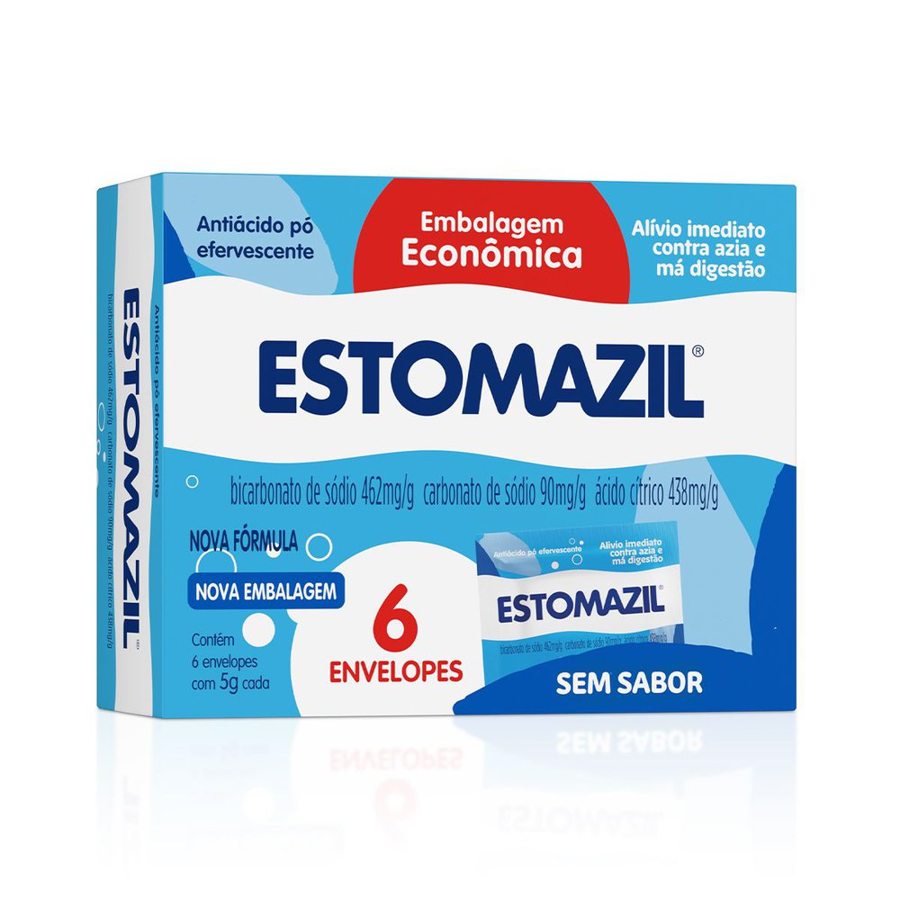 Antiácido Estomazil Pó Efervescente Sem Sabor Caixa 6 Sachets - Estomazil Sem Sabor 6 Env 5G
