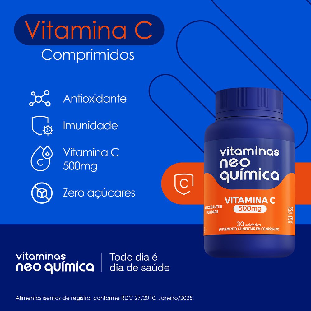 Vitamina C Neo Química Zero Açúcar 500mg - 30 Comprimidos - Imagem 3