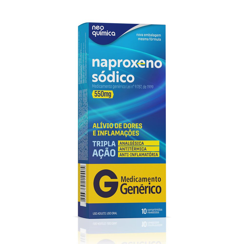 Analgésico e Antinflamatório Naproxeno Sódico 550mg Neo Química Caixa 10 comprimidos