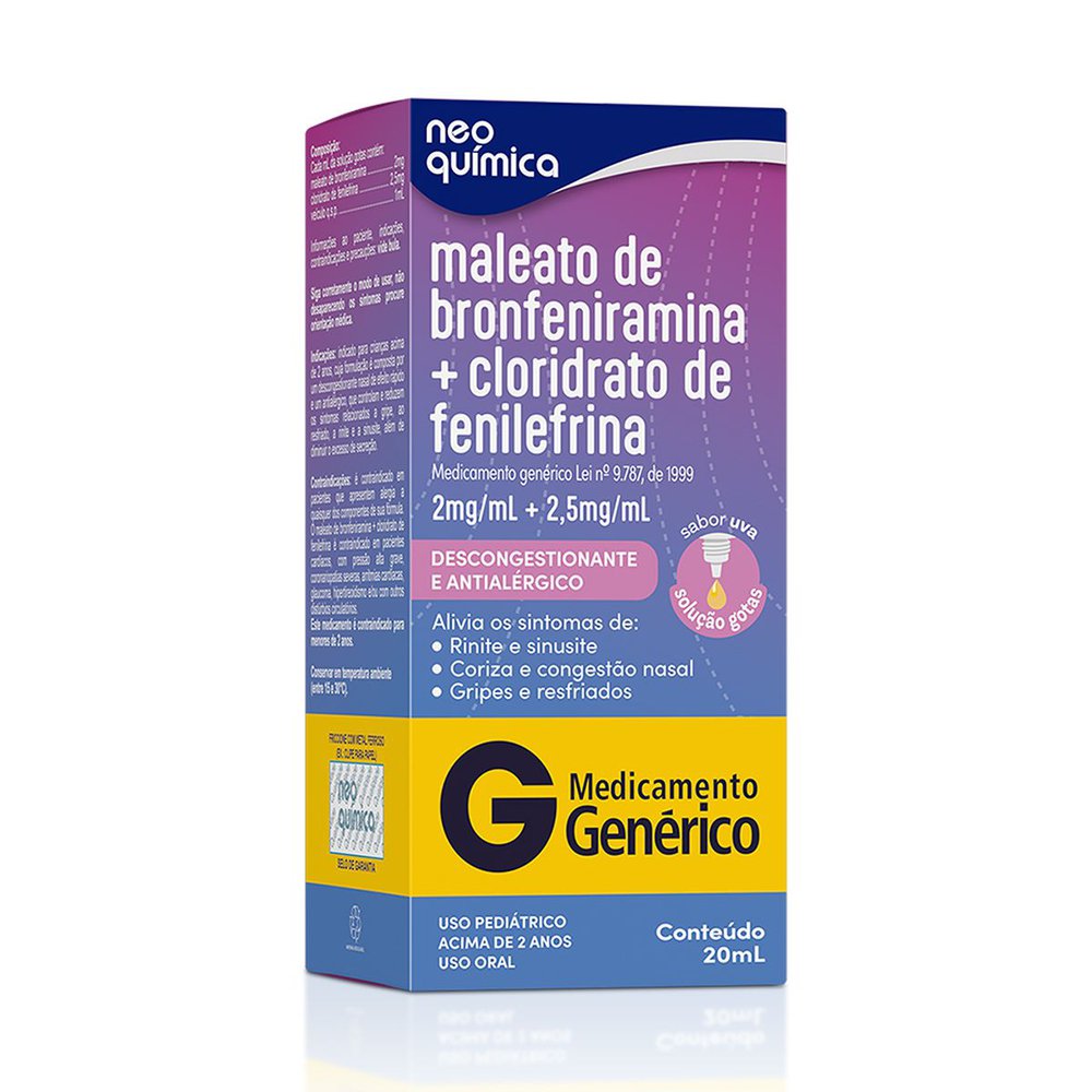 Bronfeniramina + Fenilefrina 2mg + 2,5mg Gotas 20ml - Neo Química