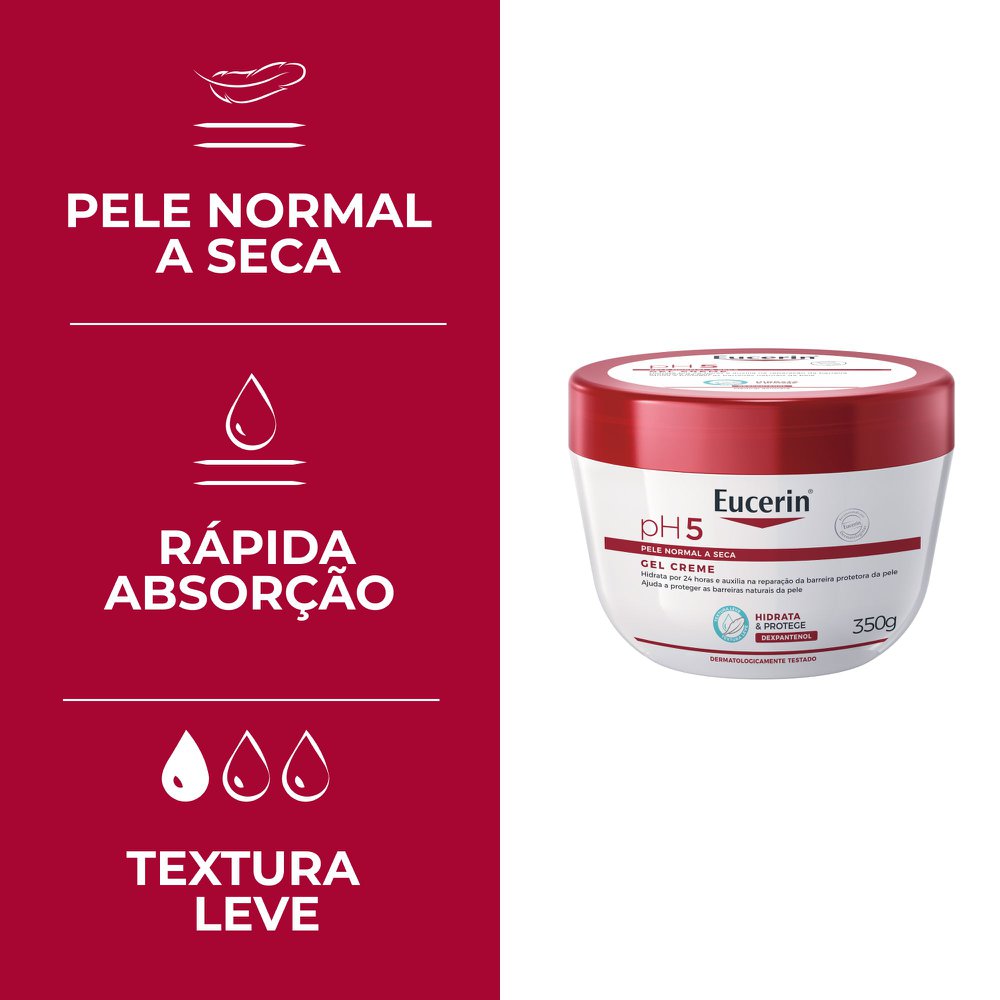 EUCERIN Gel Creme Hidratante Corporal pH5 350ml, Textura Ultraleve, Dexpantenol, Hidratação Diária, Pele Sensível e Seca - Imagem 4