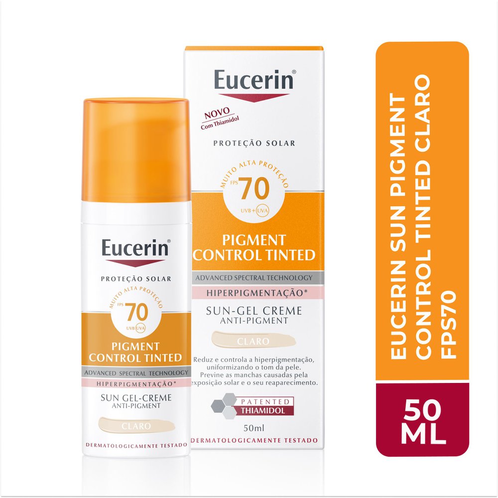 EUCERIN Protetor Solar Facial Antimanchas Cor Clara FPS 70 50ml, Pigment Control, Proteção UVA, UVB e Luz Visível, Thiamidol