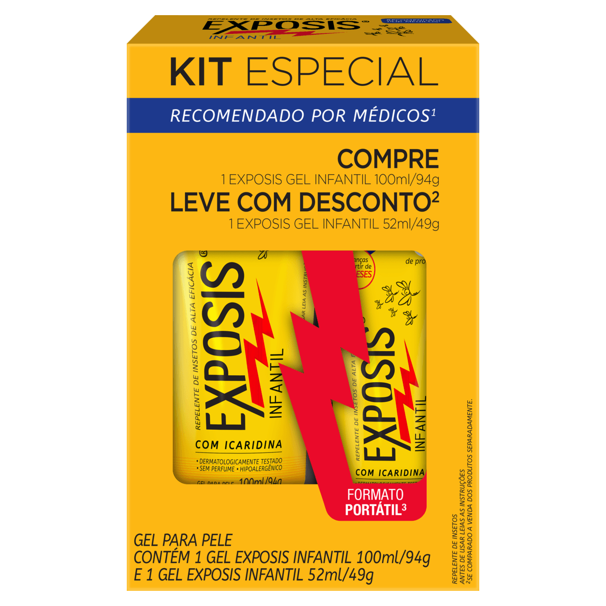 Kit Repelente Infantil Exposis Gel Sem Perfume Icaridina 100ml + 52ml