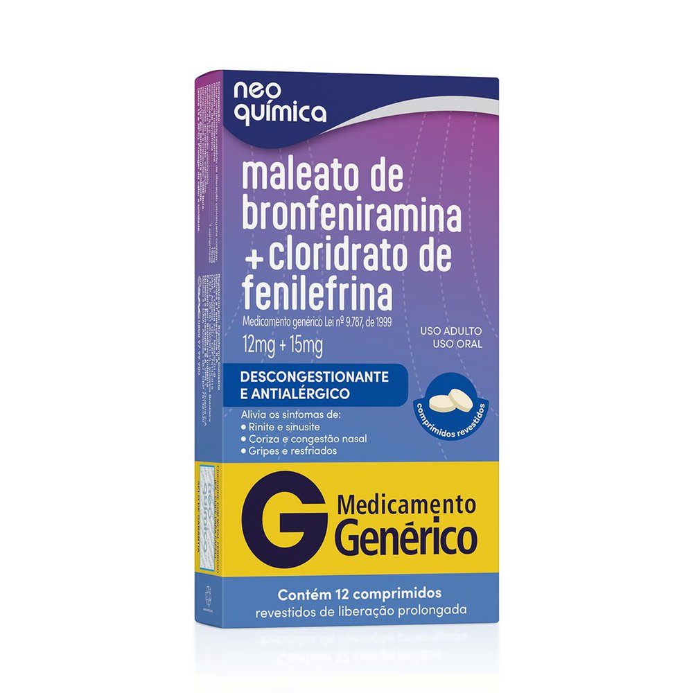 Bronfeniramina 12mg + Fenilefrina 15mg 12 Comprimidos - Neo Química