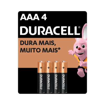 Pilhas AAA Alcalina Palito Duracell - 4 Unidades