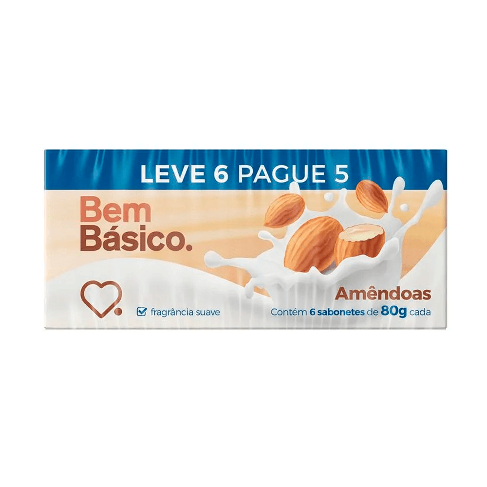 Sabonete em Barra Bem Básico Amêndoas 80g - 6 Unidades