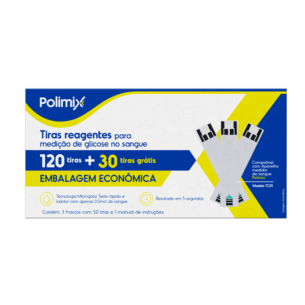 Tiras Reagentes para Medição de Glicose Polimix - 150 unidades