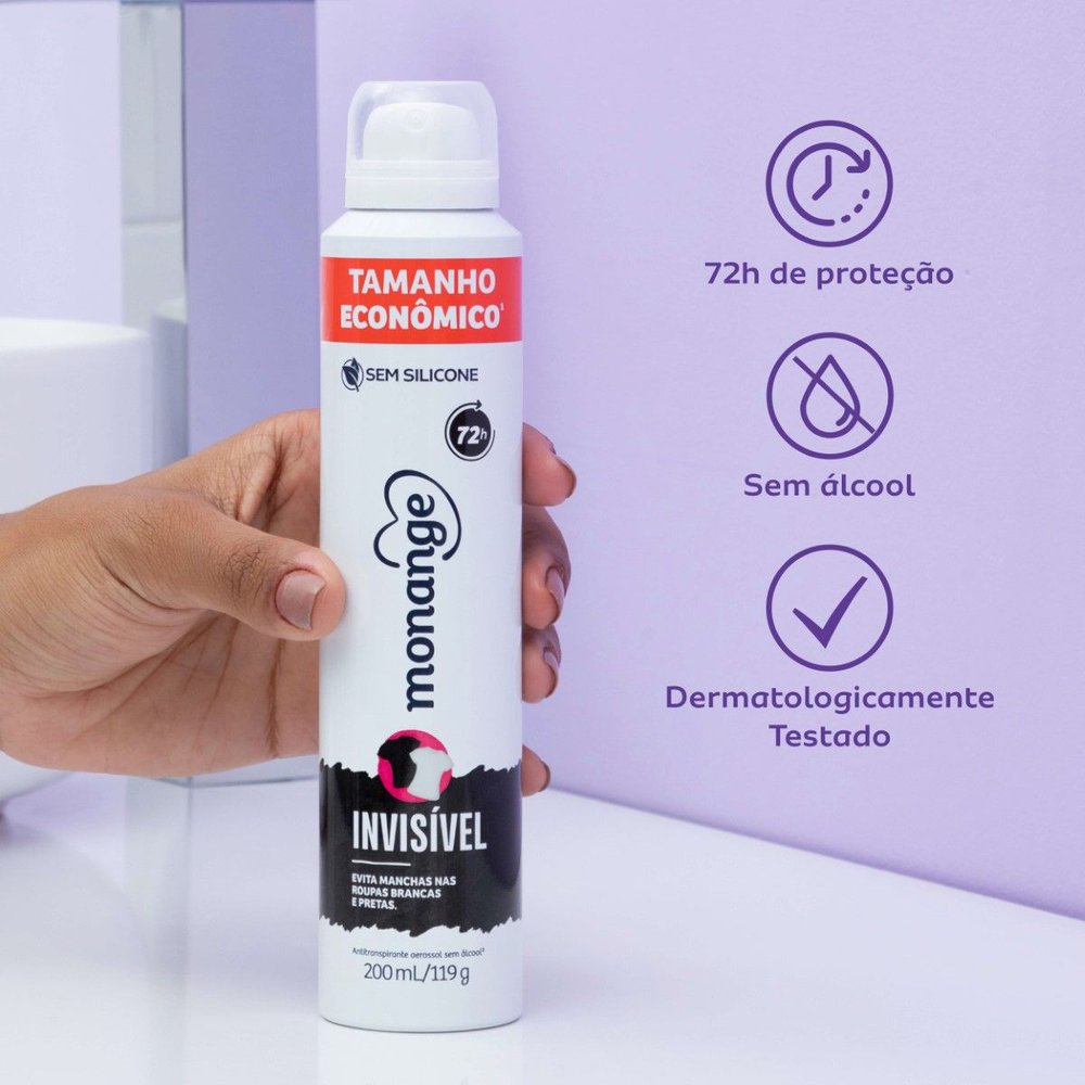 Desodorante Aerossol Antitranspirante Monange Invisível 200ml - Imagem 2
