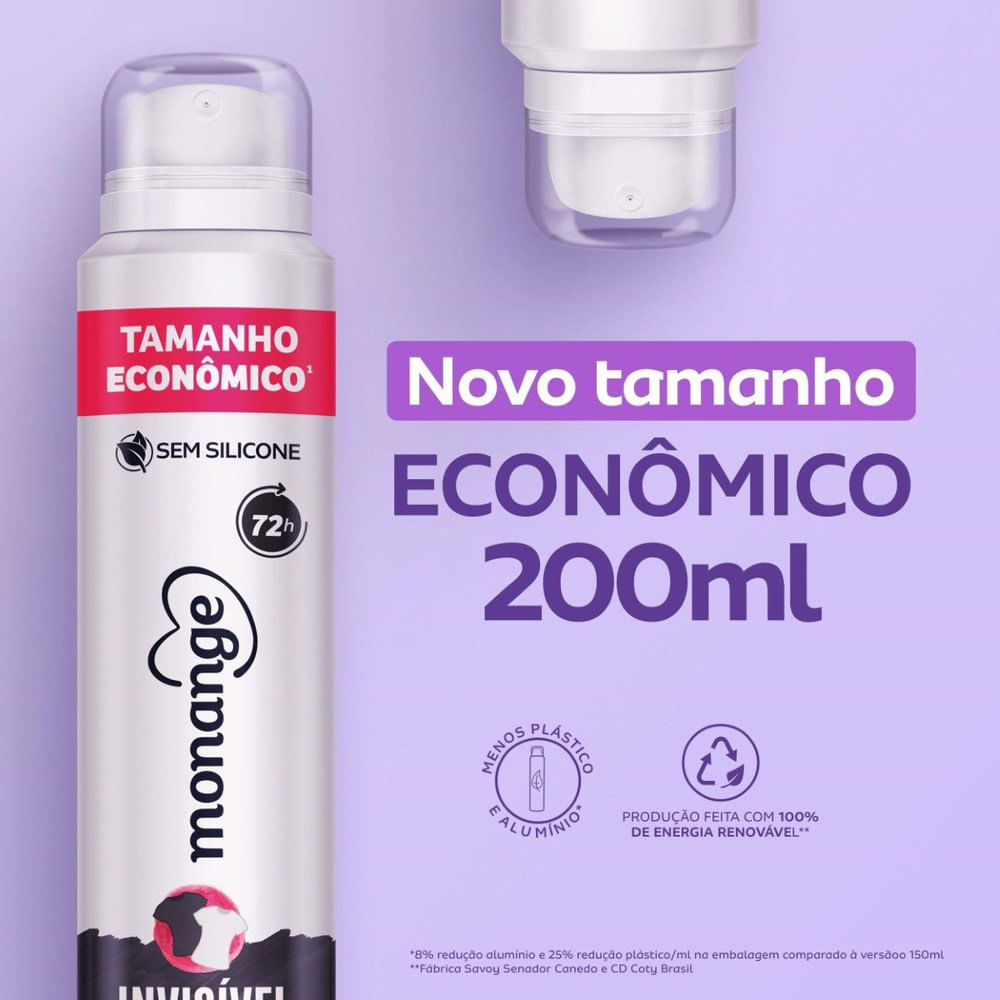 Desodorante Aerossol Antitranspirante Monange Invisível 200ml - Imagem 3