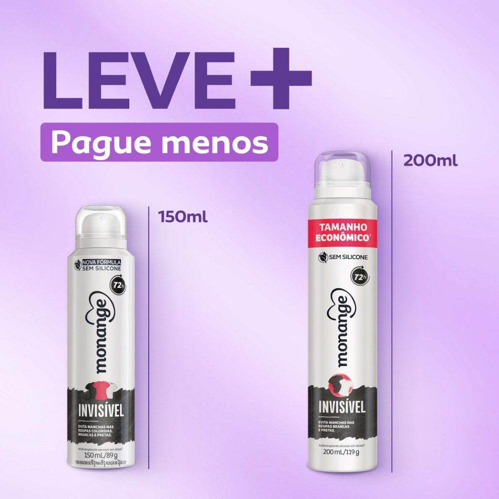 Desodorante Aerossol Antitranspirante Monange Invisível 200ml - Imagem 4
