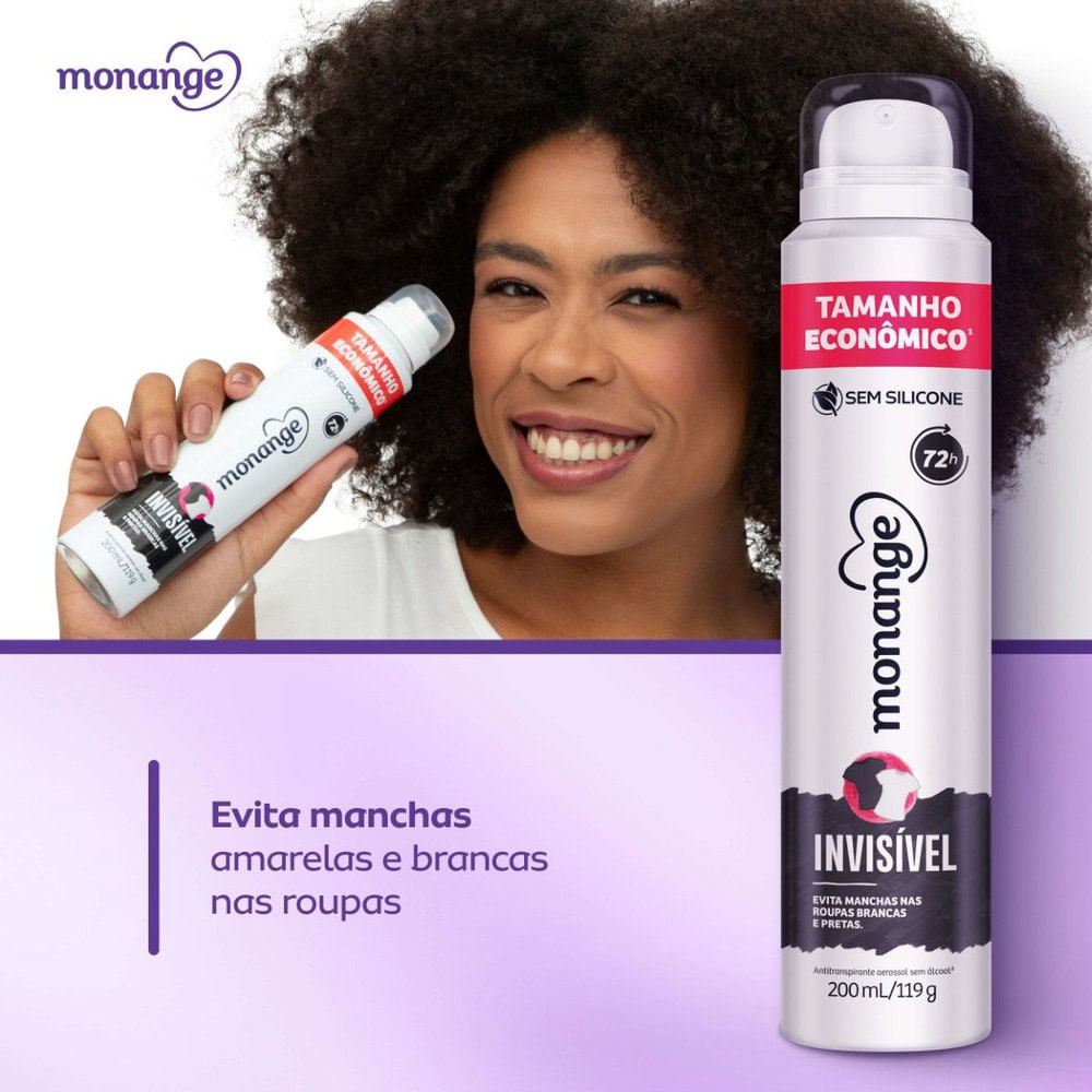Desodorante Aerossol Antitranspirante Monange Invisível 200ml - Imagem 5