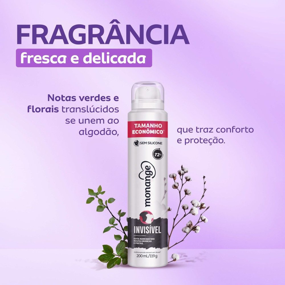 Desodorante Aerossol Antitranspirante Monange Invisível 200ml - Imagem 6