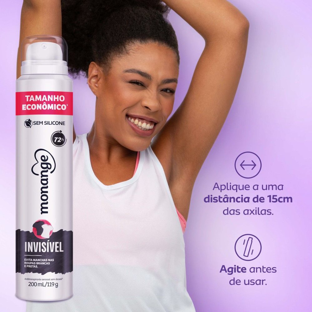 Desodorante Aerossol Antitranspirante Monange Invisível 200ml - Imagem 7