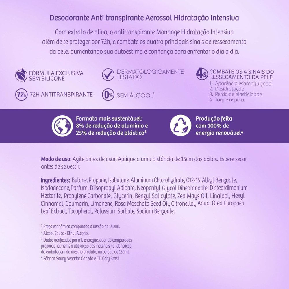 Desodorante Aerossol Antitranspirante Monange Hidratação Intensiva 200ml - Imagem 10