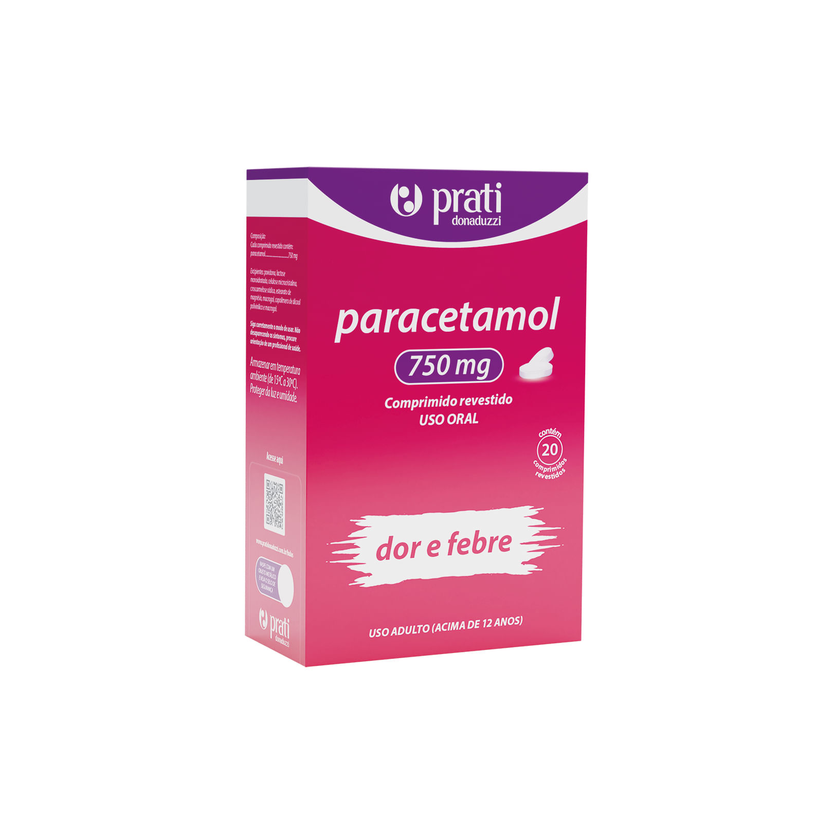 Paracetamol 750Mg 20 Comprimidos - Prati Donaduzzi