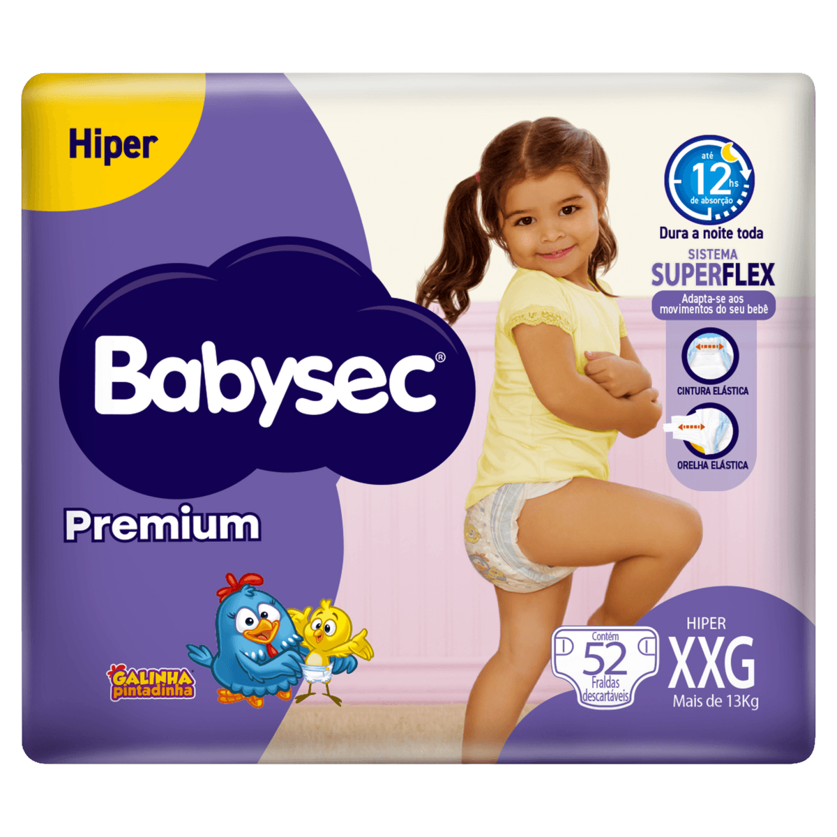 Fralda Descartável Babysec Premium XXG Hiperpacote - 52 Unidades