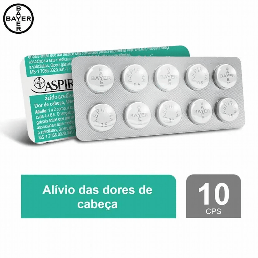Aspirina Ácido Acetilsalicílico 500mg - 10 Comprimidos