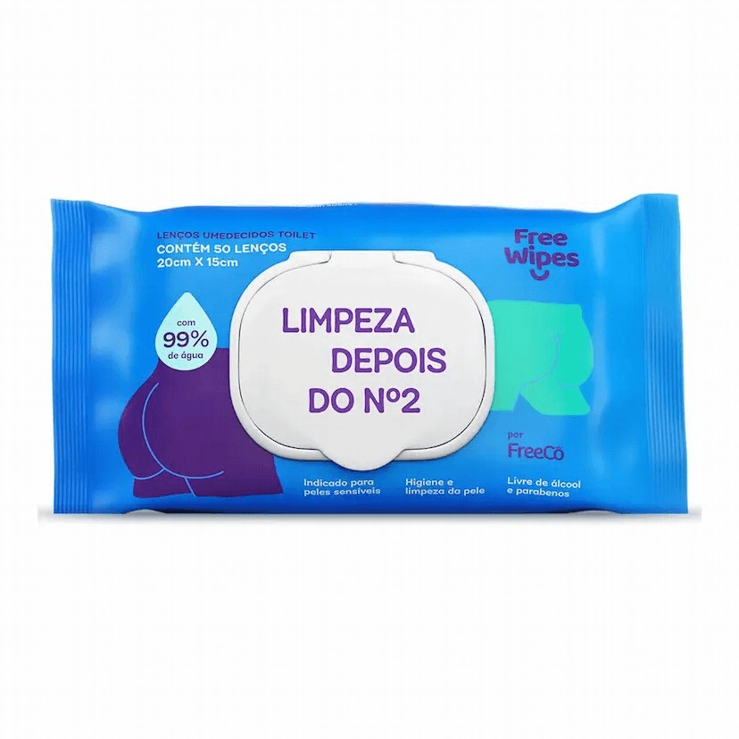 Lenço Umedecido Limpeza depois do Nº2 Free Wipes - 50 Unidades