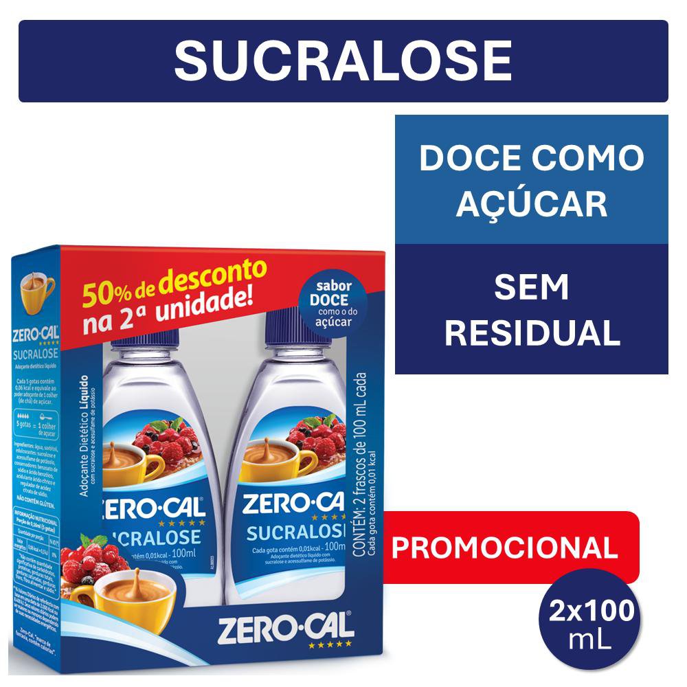 Kit Promocional Adoçante Líquido Zero-Cal Sucralose 2 unidades de 100ml - Imagem 2