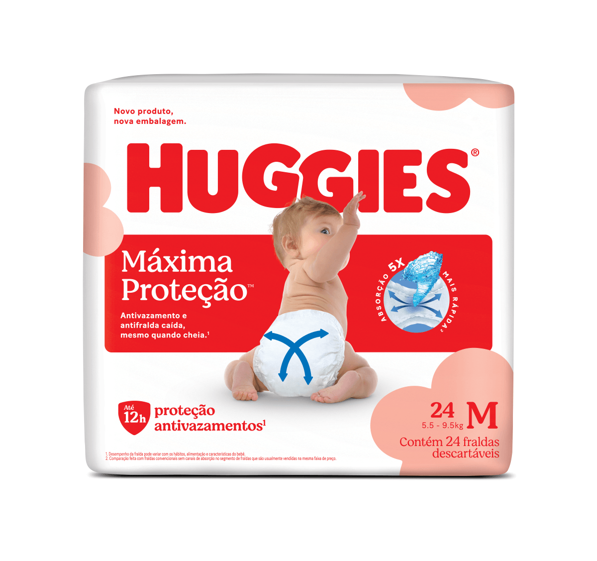Huggies Fralda Descartável Xtra-Flex Canais em X Proteção 12h Supreme Care M 24 un