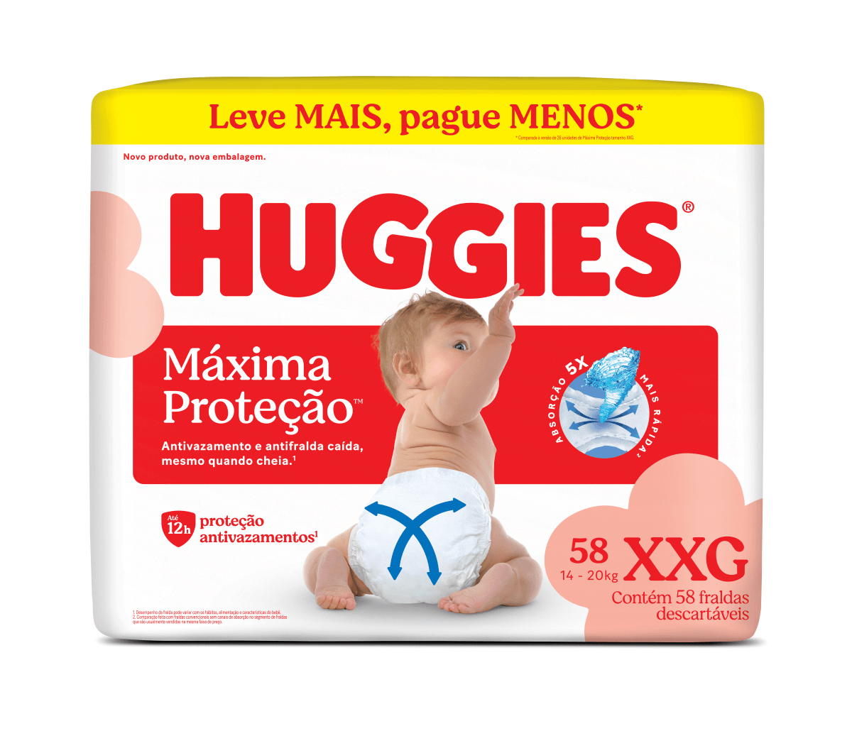 Huggies Fralda Descartável Xtra-Flex Antivazamento 12h Supreme Care XXG 58un