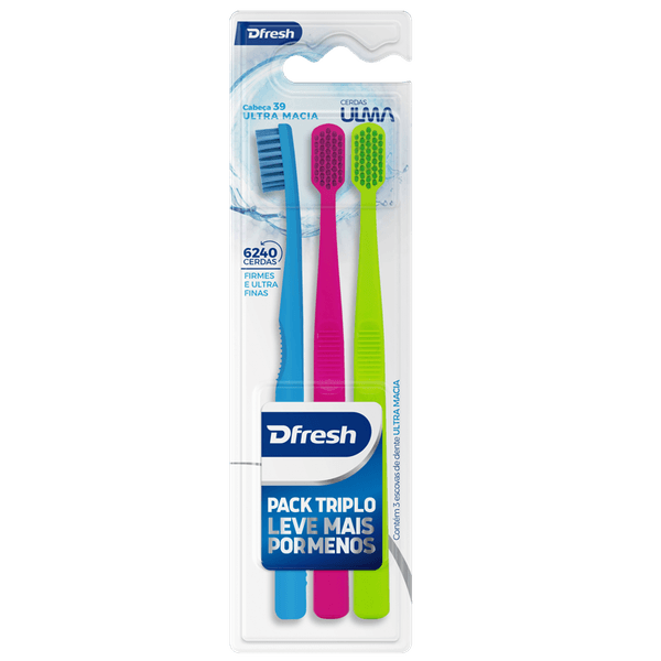 Kit Escova Dental Dfresh 6240 Cerdas Macias Cores Sortidas - 3 unidades