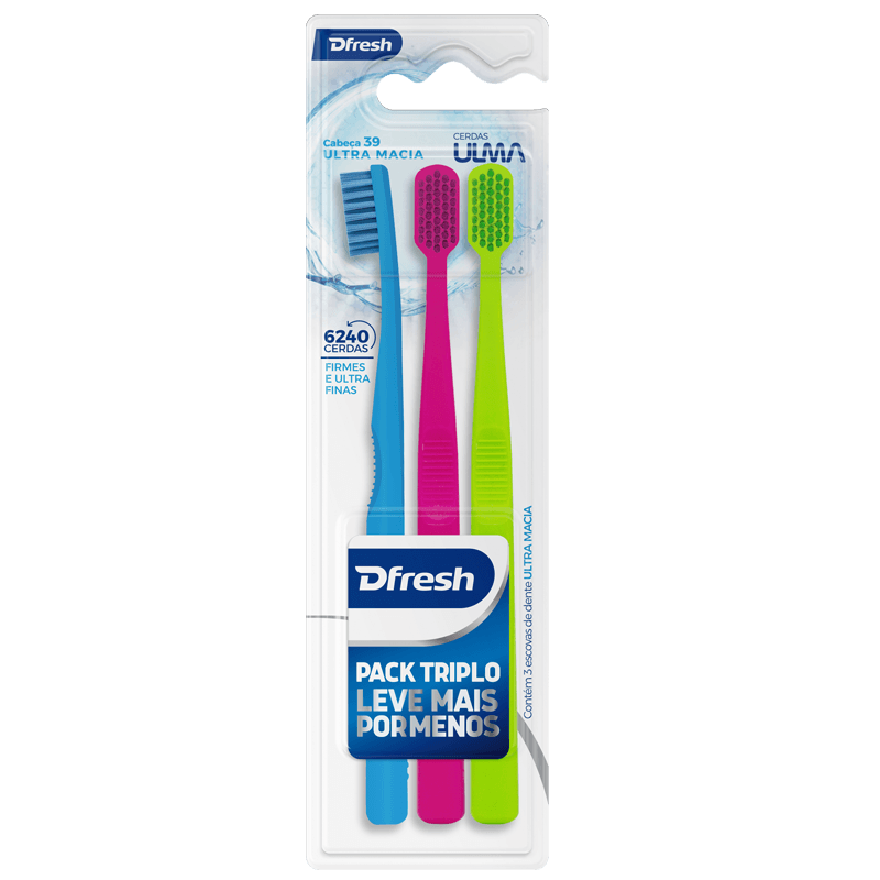Kit Escova Dental Dfresh 6240 Cerdas Macias Cores Sortidas - 3 unidades