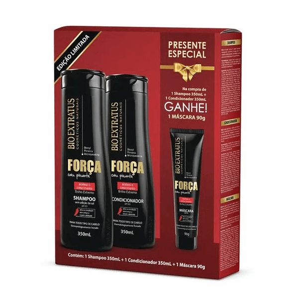 Kit Bio Extratus Força com Pimenta Shampoo 350ml + Condicionador 350ml + Máscara 90g