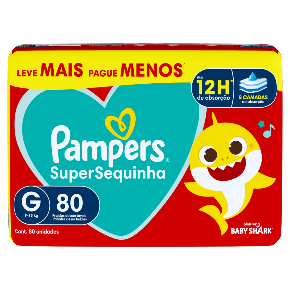 Pampers Fralda Descartável Supersec G 9-13kg 80un Alta Absorção Anti-vazamento