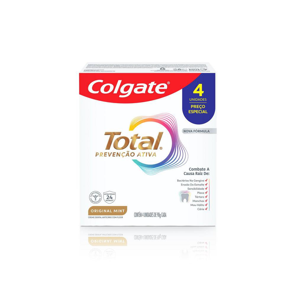 Kit Creme Dental Original Mint Colgate Total Prevenção Ativa 90g - 4 Unidades - Imagem 2