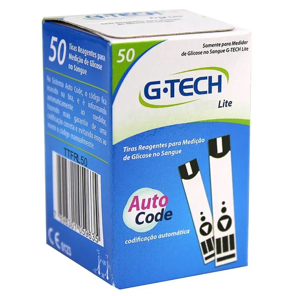 Tiras G-Tech Lite Reagentes para Medição de Glicose - 50 Unidades