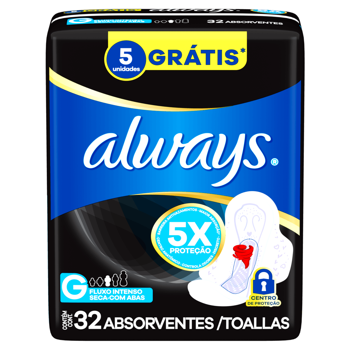 absorvente Always Proteção Total Seca Noturno Com Abas Lv32 Pg26 - Always