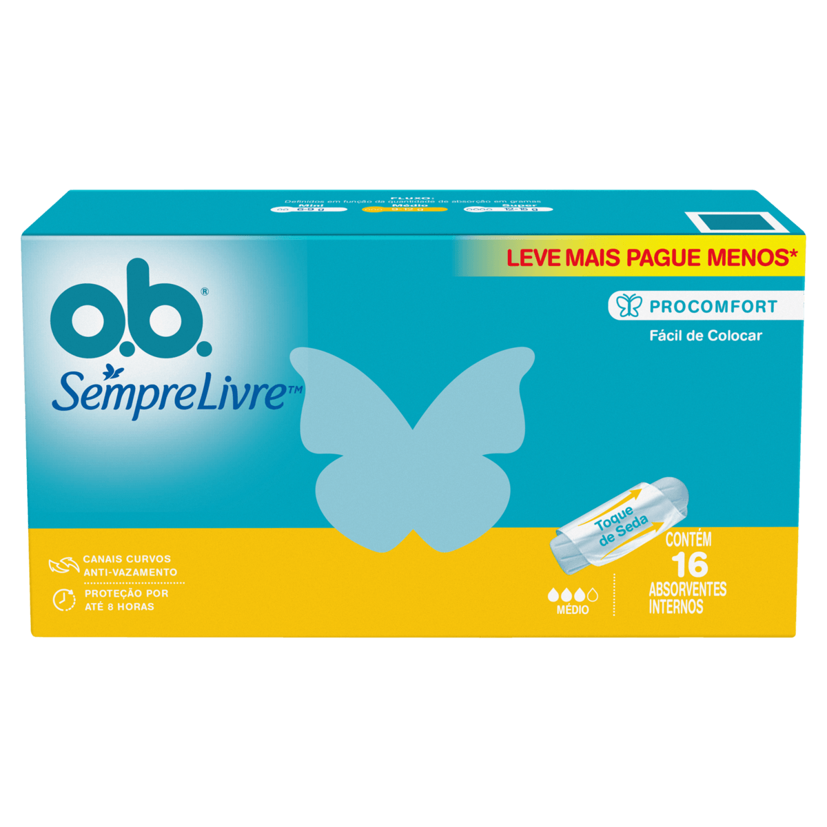 Absorvente Interno O.B. Sempre Livre ProComfort Médio - 16 Unidades