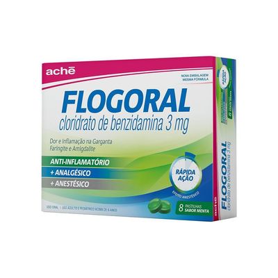 Flogoral Pastilha Sabor Menta Aché - 8 Unidades