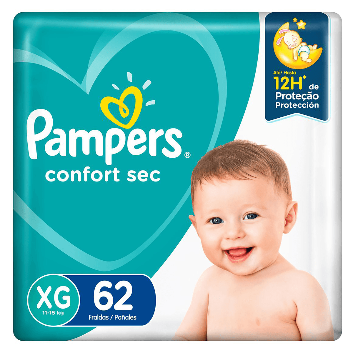 Pampers Fralda Confort Sec XG 11-15kg 62un Noturna 12h Antivazamento Respirável
