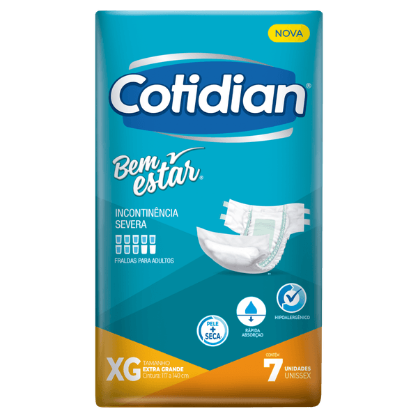 Fralda Geriátrica Bem Estar Eg 7Un - Bem Estar Fralda Descartável Adulto Cotidian Bem Estar XG Pacote 7 Unidades