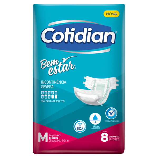 Fralda Geriátrica Bem Estar M 8Un - Bem Estar Fralda Descartável Adulto Cotidian Bem Estar M Pacote 8 Unidades