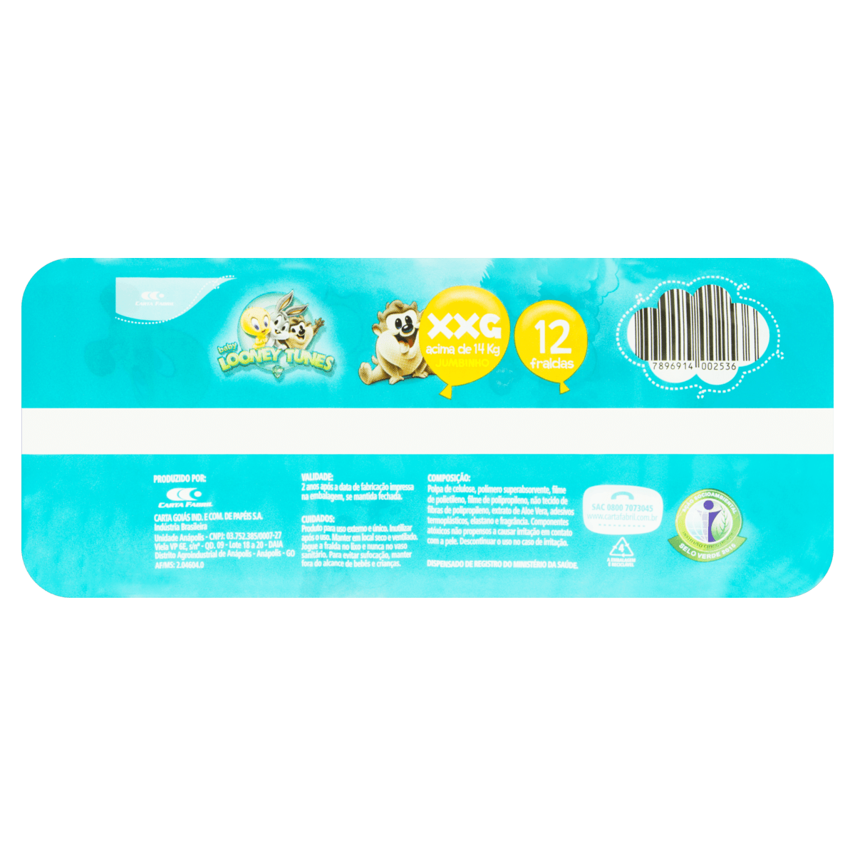FRALDA LOOPING LOONEY TUNES JUMBO XXG C/12 - Imagem 4