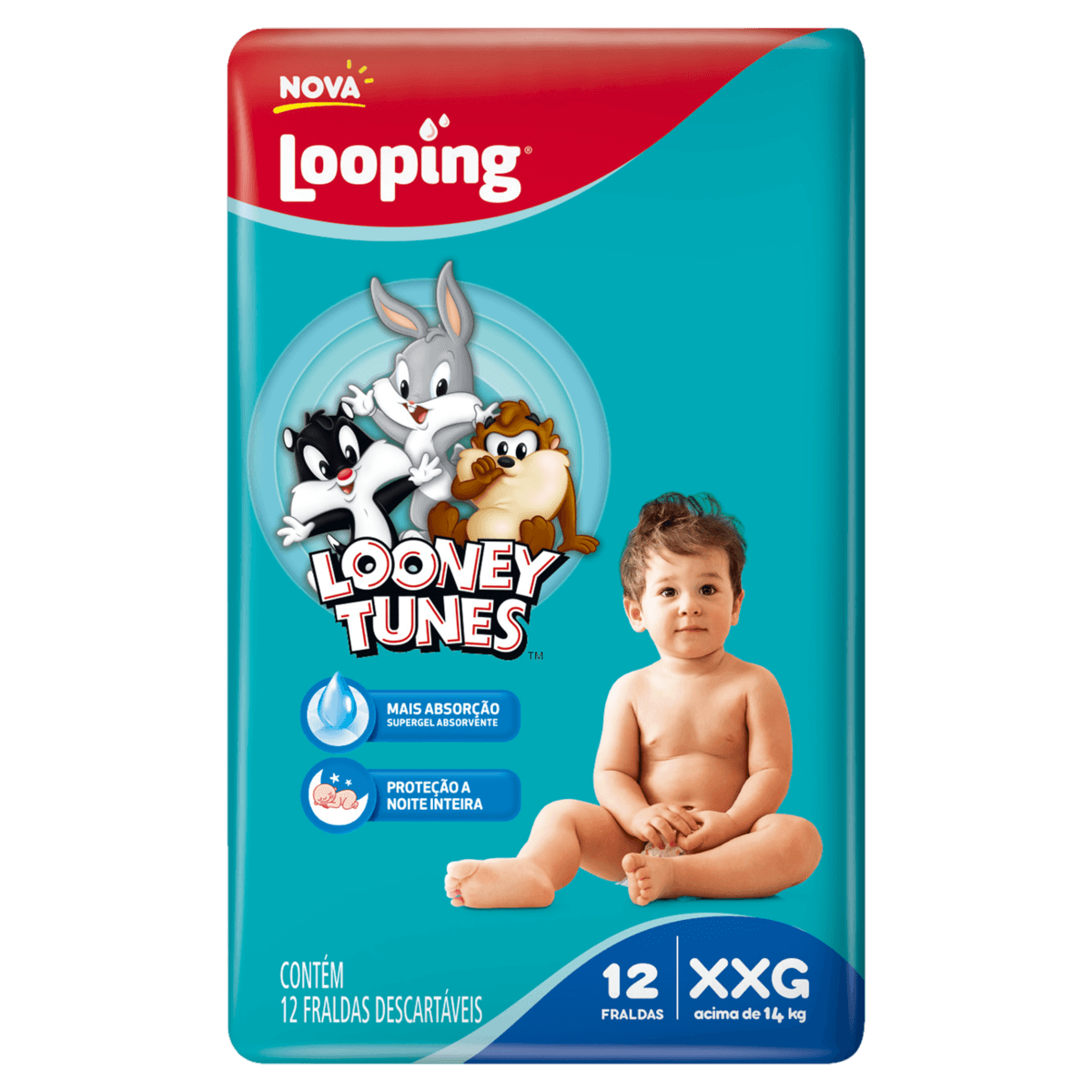 FRALDA LOOPING LOONEY TUNES JUMBO XXG C/12 - Imagem 5