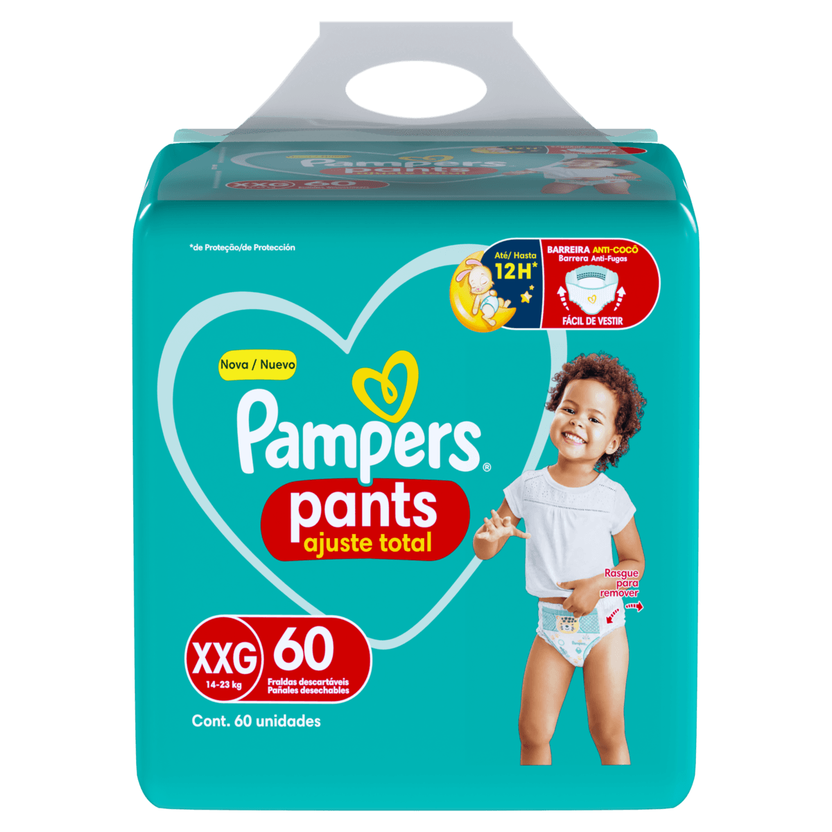 Pampers Pants Roupinha XXG 60un – Cintura 360° Indicador de Umidade 12h Ajuste Total
