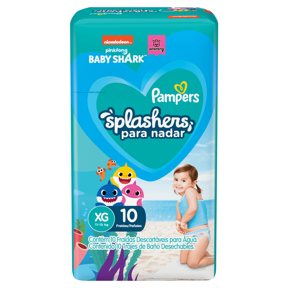 Pampers Fralda para Piscina Ajuste 360º Antivazamento Splashers Baby Shark XG 11-15kg 10un
