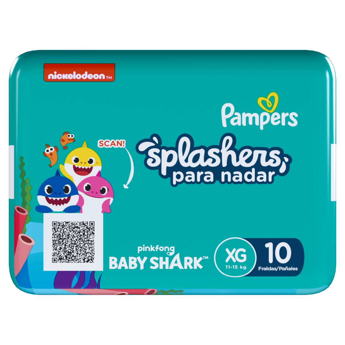 Pampers Fralda para Piscina Ajuste 360º Antivazamento Splashers Baby Shark XG 11-15kg 10un - Imagem 3